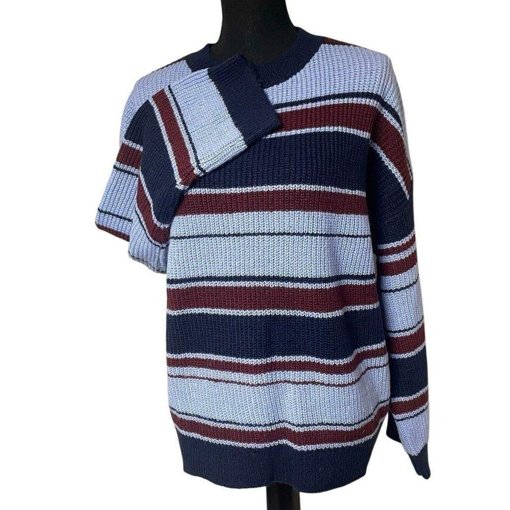 Dazy‎ Chunky Knit Burgundy and Blue Stripe Pullover Sweater